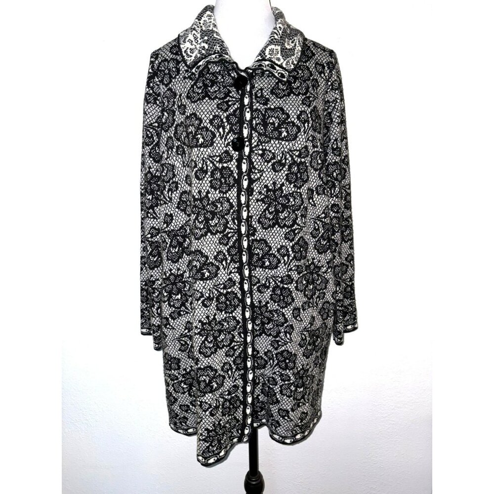 Le Maglie Di Sofia Floral Made In Italy 26% Wool Cardigan Sweater Size M